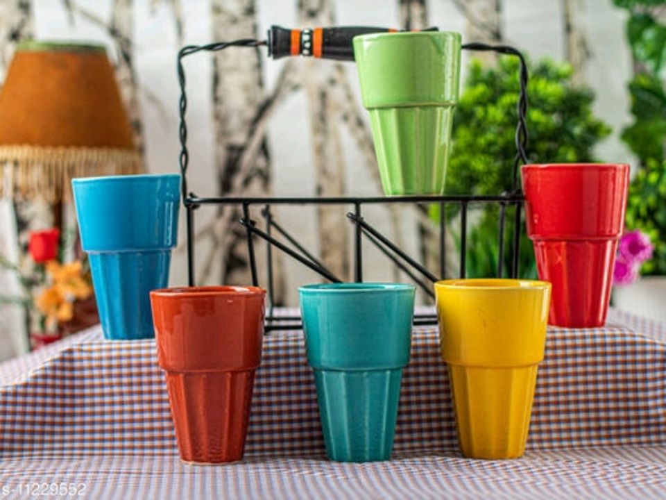 Multicolour Tapri Chai Glasses With Holder  uploaded by business on 11/27/2021