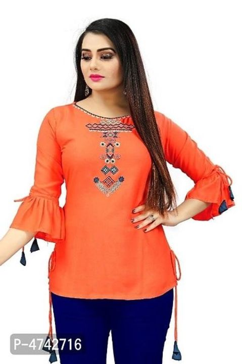 Stylish 14 Kg Rayon Embroidery Bell Sleeves Short Kurta For Women uploaded by EUREKA on 11/28/2021