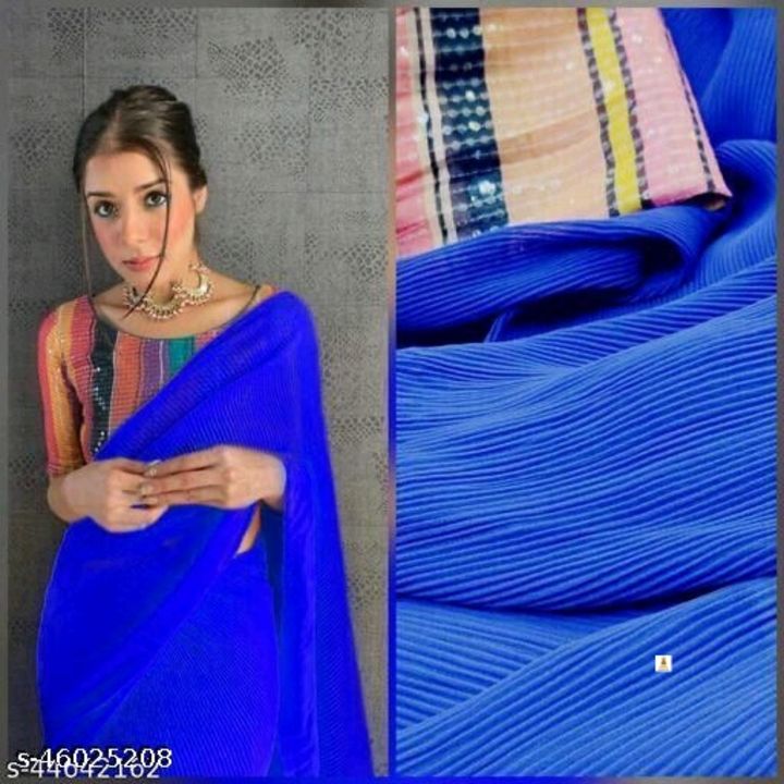 Post image Trendy Pretty SareesSaree Fabric: GeorgetteBlouse: Running BlouseBlouse Fabric: GeorgetteMultipack: SingleSizes: Free Size (Saree Length Size: 5.5 m, Blouse Length Size: 0.8 m) 
Country of Origin: India