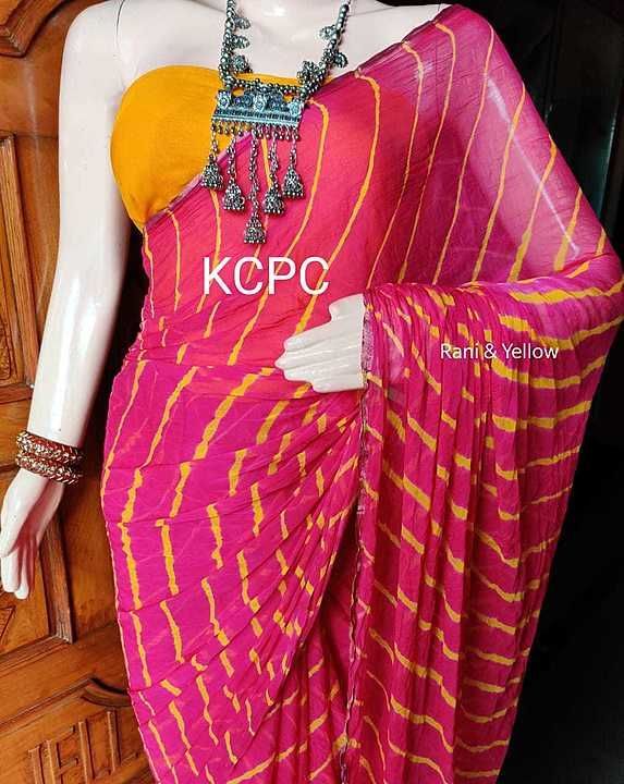 *KcPc™ : Chiffon Leheriya Sarees*
❤️ Premium Quality 💯%
💚 With Blouse
💜 Rollpress & Drywash item
 uploaded by Babu Online Dress Matireal on 9/23/2020