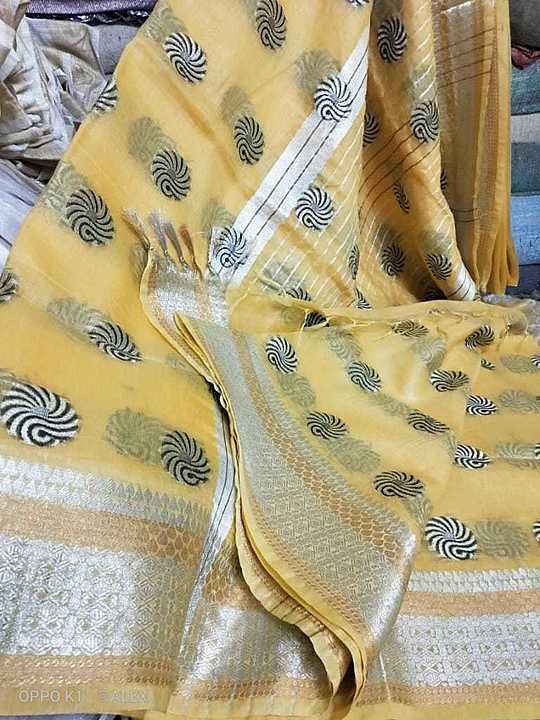 Art silk linen 🌟 weaving banarsi border saree uploaded by business on 9/23/2020