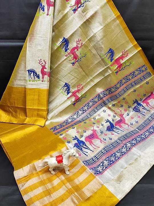 Tissue By Cotton screen Printing saree uploaded by Weaver's Collection on 9/23/2020