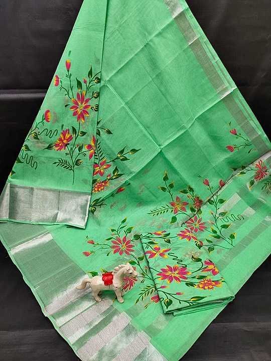 Tissue By Cotton screen printing Saree uploaded by business on 9/23/2020