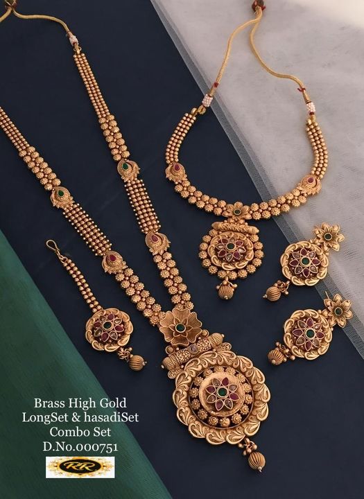 Brass High Gold Long Jewellery Combo set only  uploaded by RADHA RANI COLLECTION on 12/2/2021