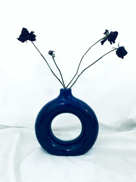 Glossy Dark Blue Ceramic Donut Vase  uploaded by KANZ India on 12/2/2021