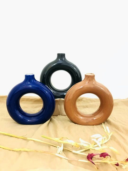 Glossy Multicolor Ceramic Donut Vase (3 Pcs) uploaded by KANZ India on 12/2/2021