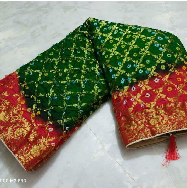 Bandhni hand made bhandej saree with fully heavy zari pallu uploaded by business on 12/4/2021