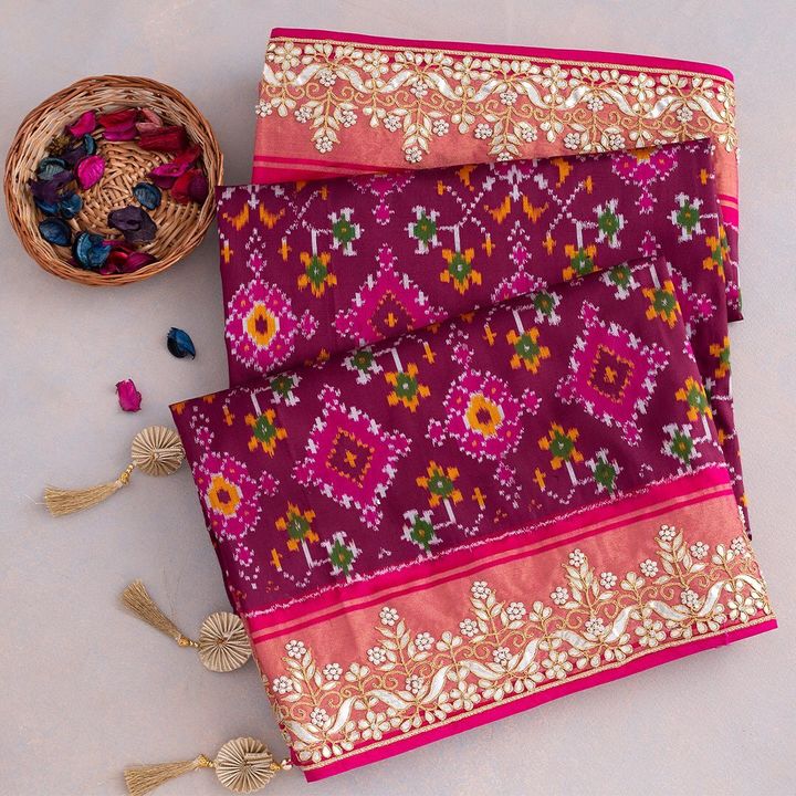 Post image Hot saling patoda design.Most demanding saree.Bulk order accepted.Gota patti work.Beautiful colour.