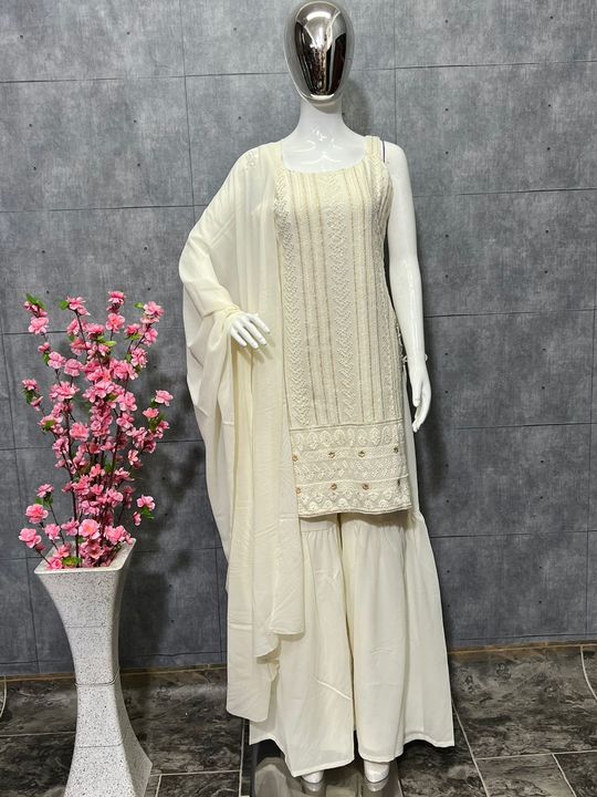 PRESENTING NEW OUR MODELING * Beautiful off white pure Lukhnowi embroidery cotton thread work ,seque uploaded by business on 12/5/2021