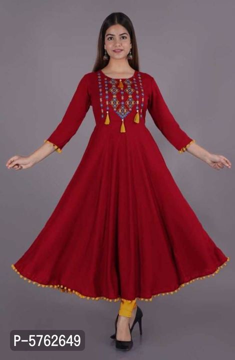 Stylish Rayon Embroidered Round Neck 3/4 Sleeves Anarkali Kurta For Women uploaded by Tiptop on 12/5/2021