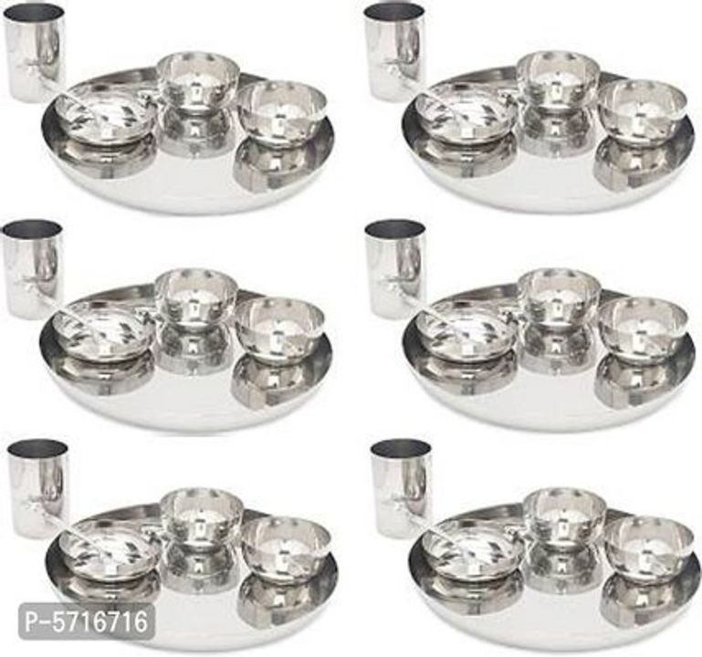 *Pack of 36 Steel Heavy Gauge high Quality 36 Pcs(6 Dinner Plate, 6 Glass, 12 Bowl/Wati, 6 Spoon, 6  uploaded by business on 12/6/2021