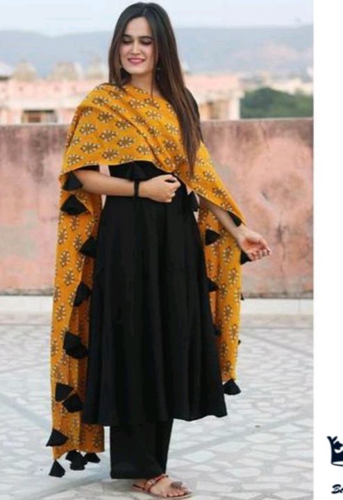 Solid Long Kurti With Palazzos And Dupatta.. uploaded by Kamla clothes on 12/6/2021