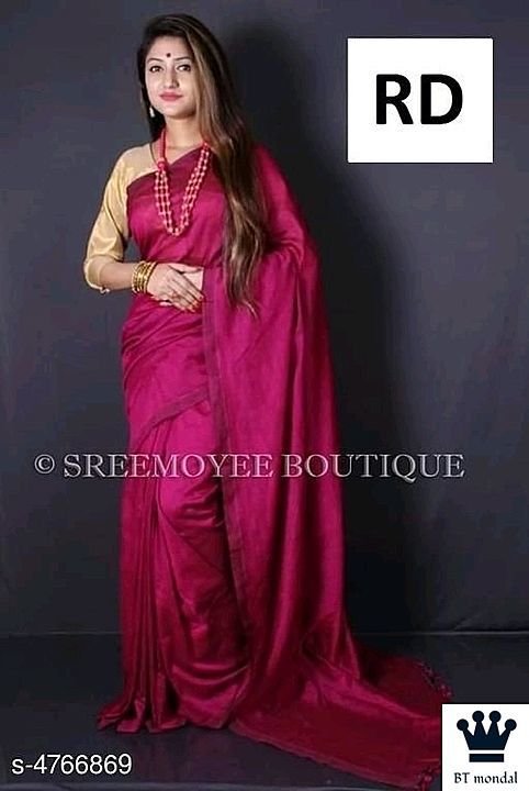 Post image Stylish Women Sarees
Saree Fabric: Cotton Silk
Blouse: Separate Blouse Piece
Blouse Fabric: Cotton Silk
Pattern: Solid
Multipack: Single