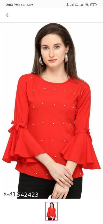 Post image Trendy Rayon Tops For WomenFabric: RayonSleeve Length: Three-Quarter SleevesMultipack: 1Sizes:MCountry of Origin: India