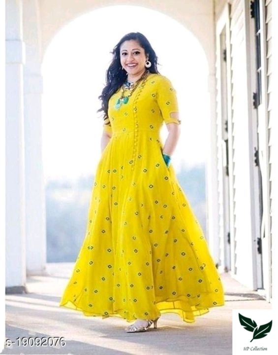 Women Rayon Anarkali Printed Yellow Kurti uploaded by business on 12/9/2021
