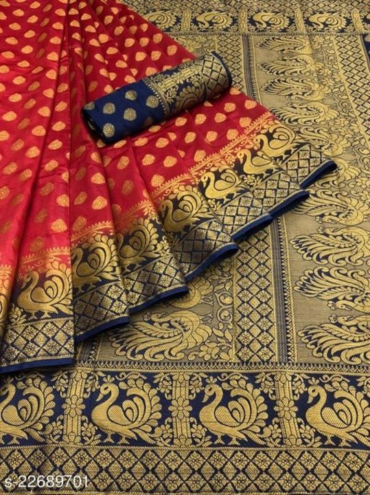 Post image Fancy SareesSaree Fabric: Banarasi SilkBlouse: Running BlouseBlouse Fabric: Cotton SilkPattern: Self-DesignBlouse Pattern: Same as SareeMultipack: SingleSizes: Free Size (Saree Length Size: 5.5 m, Blouse Length Size: 0.8 m) 
Country of Origin: IndiaPrice- 850/-