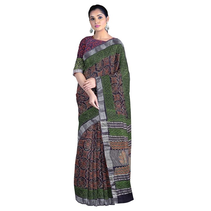 Bagru printed linen cotton sarees uploaded by business on 12/10/2021