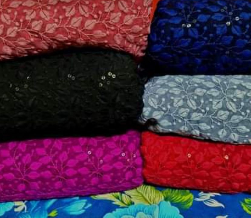 Post image Mujhe Georgette Chikonkari fabric ki 5 Metres chahiye.
Mujhe jo product chahiye, neeche uski sample photo daali hain.