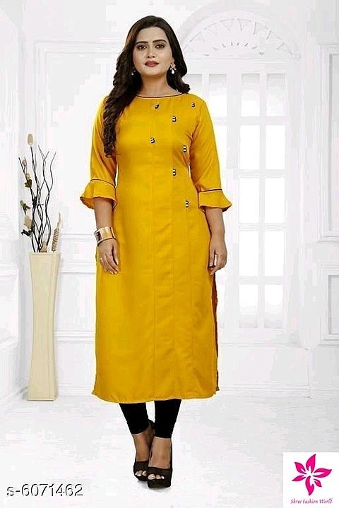 Post image Catalog Name:*Adrika Graceful Kurtis*
Fabric: Rayon
Sleeve Length: Three-Quarter Sleeves
Pattern: Solid
Combo of: Single
"Sizes:
S (Bust Size - 36 in , Length Size - 45 in)
M (Bust Size - 38 in , Length Size - 45 in)
L (Bust Size - 40 in , Length Size - 45 in)
XL (Bust Size - 42 in , Length Size - 45 in)
XXL (Bust Size - 44 in , Length Size - 45 in)
XXXL (Bust Size - 46 in , Length Size - 45 in)"

 
Easy Returns Available In Case Of Any Issue
*Proof of Safe Delivery*
