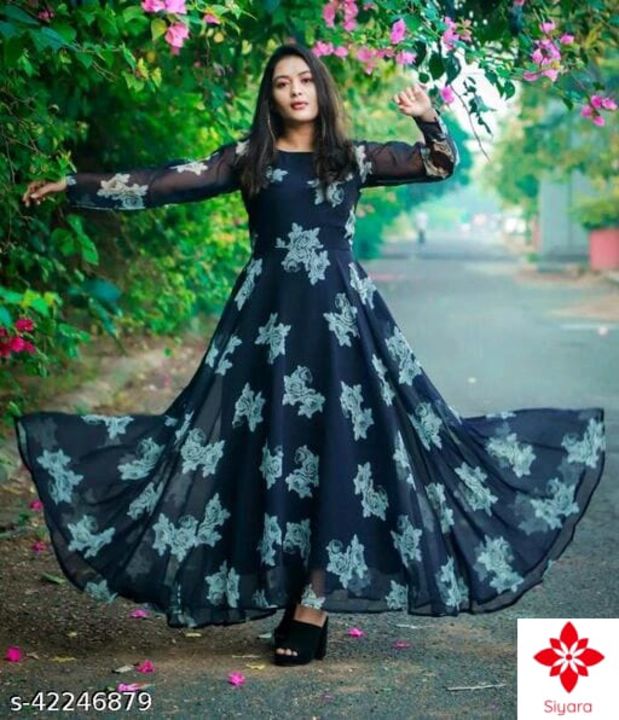 Post image Classy Elegant Women GownsFabric: GeorgetteSleeve Length: Three-Quarter SleevesPattern: PrintedMultipack: 1Sizes:XL (Bust Size: 42 in, Length Size: 53 in, Waist Size: 38 in, Hip Size: 44 in) L (Bust Size: 40 in, Length Size: 53 in, Waist Size: 36 in, Hip Size: 42 in) XXL (Bust Size: 44 in, Length Size: 53 in, Waist Size: 40 in, Hip Size: 46 in) M (Bust Size: 38 in, Length Size: 53 in, Waist Size: 34 in, Hip Size: 40 in) XXXL (Bust Size: 46 in, Length Size: 53 in, Waist Size: 42 in, Hip Size: 48 in) 
Printed Heavy Georgette with Full Inner 