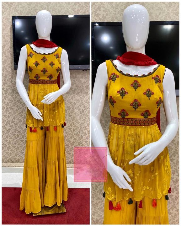 Post image LC 521
♥️ PRESENTING NEW DESIGNER EMBROIDERED ANARKALI GOWN ♥️
♥️ GOOD QUALITY EMBROIDERED HEAVY GEORGETTE OUTFIT
# FABRIC DETAILS:-
👉 GOWN :HEAVY GEORGETTE WITH EMBROIDERY WORK (FULLY STITCHED) *WITH 4 STEP RUFFLE LAYER &amp; 9 MTR FLAIR👉🏻 INNER : SILK👉🏻 DUPATTA : HEAVY GEORGETTE WITH GPO LACE BORDER
NOTE :- EXTRA SHORT SLEEVE ATTACH INSIDE THE GOWN
# SIZE DETAILS:
👉 Gown Fullystitched up to 44 Size👉🏻 Gown Length is 54 inch go
# RATE: 1230free SHIP NO ANY LESS