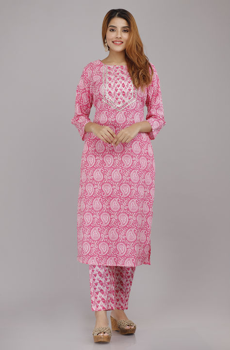 Cotton floral print kurta pant set uploaded by business on 12/16/2021