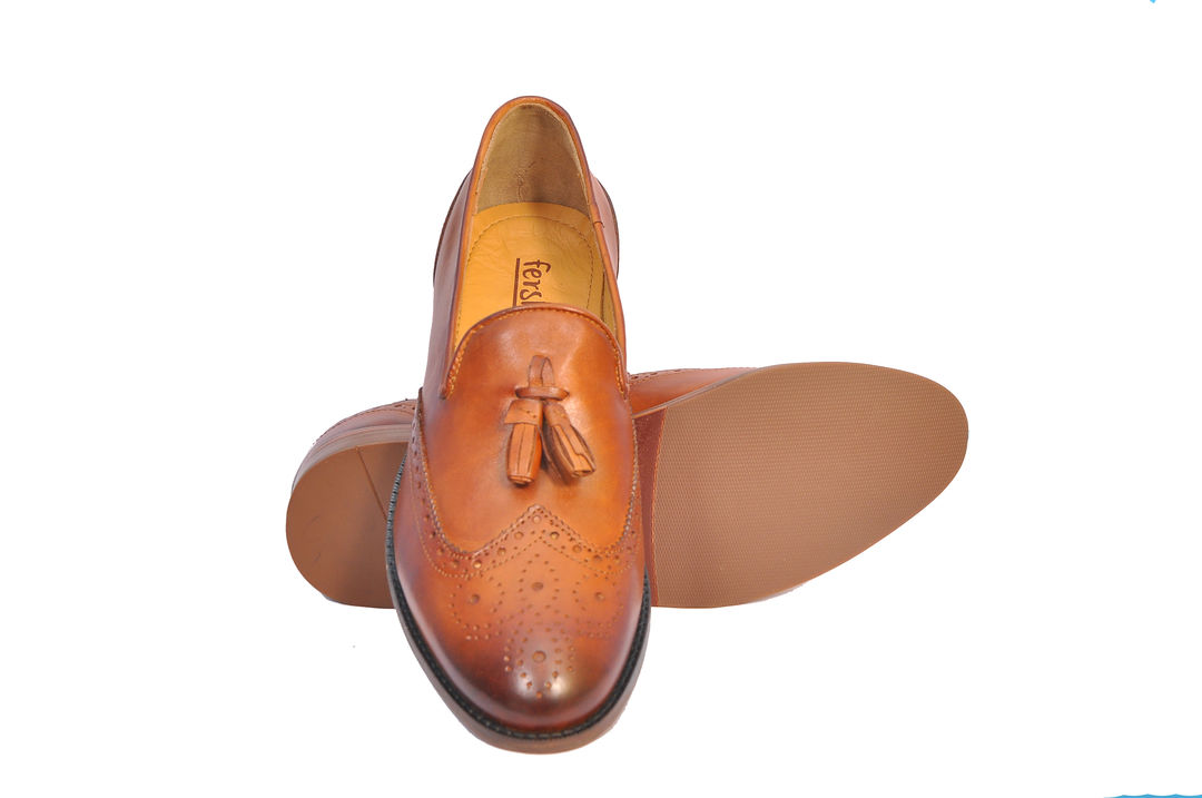 British tan slipon tassel shoes, geniune leather handmade shoes uploaded by business on 12/16/2021