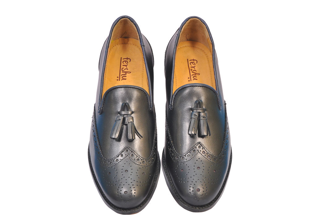Black slipon tassel shoes, geniune leather handmade shoes uploaded by business on 12/16/2021