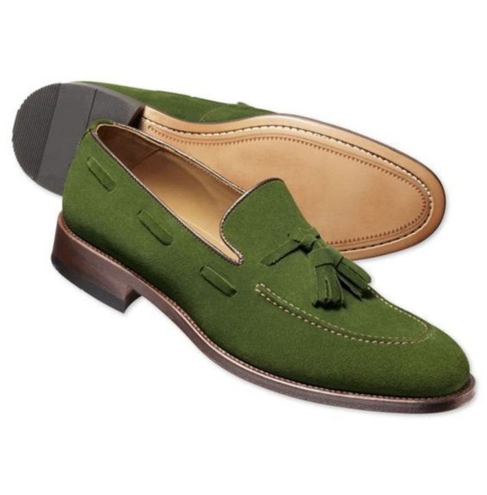 Green suede geniune leather slipon tassel shoes uploaded by business on 12/16/2021