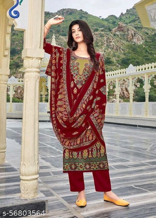  Pashmina Woolen  Designer  Printed  Suit With Shawl
Top Fabric: Pashmina + Top Length: 2.25 Meters
 uploaded by Kabita's collection on 12/17/2021