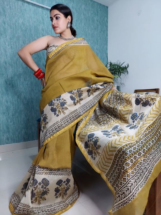 Post image Exclusive collection of handblock printed pure chanderi silk sarees with blouse piece.Size/details5.5meter saree80cm blouse 
At rs 1500