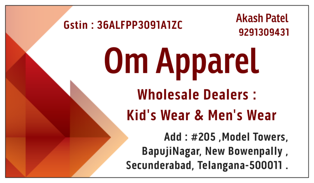 Visiting card store images of Om Apparel