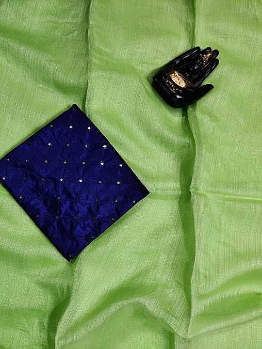 Linen cotton plain saree with mirror blouze uploaded by business on 9/26/2020