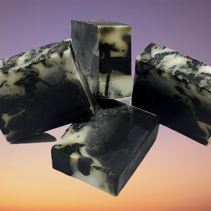 Handmade activated charcoal swirl soap with mint and coffee uploaded by business on 9/26/2020