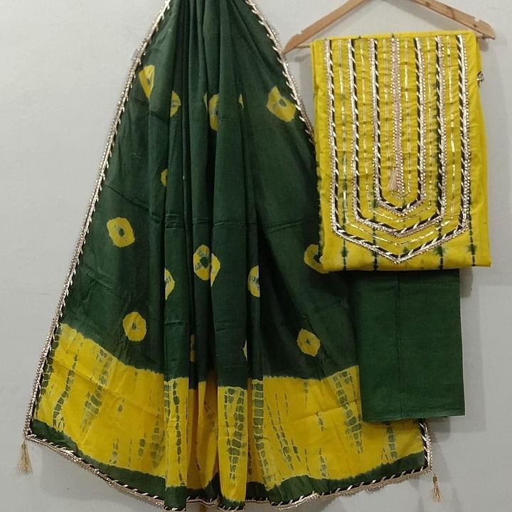 Post image 🌿New collection🌿

Traditional hand block print
Hawy gota Patti work suit 
available new dijain 
Only limited stock