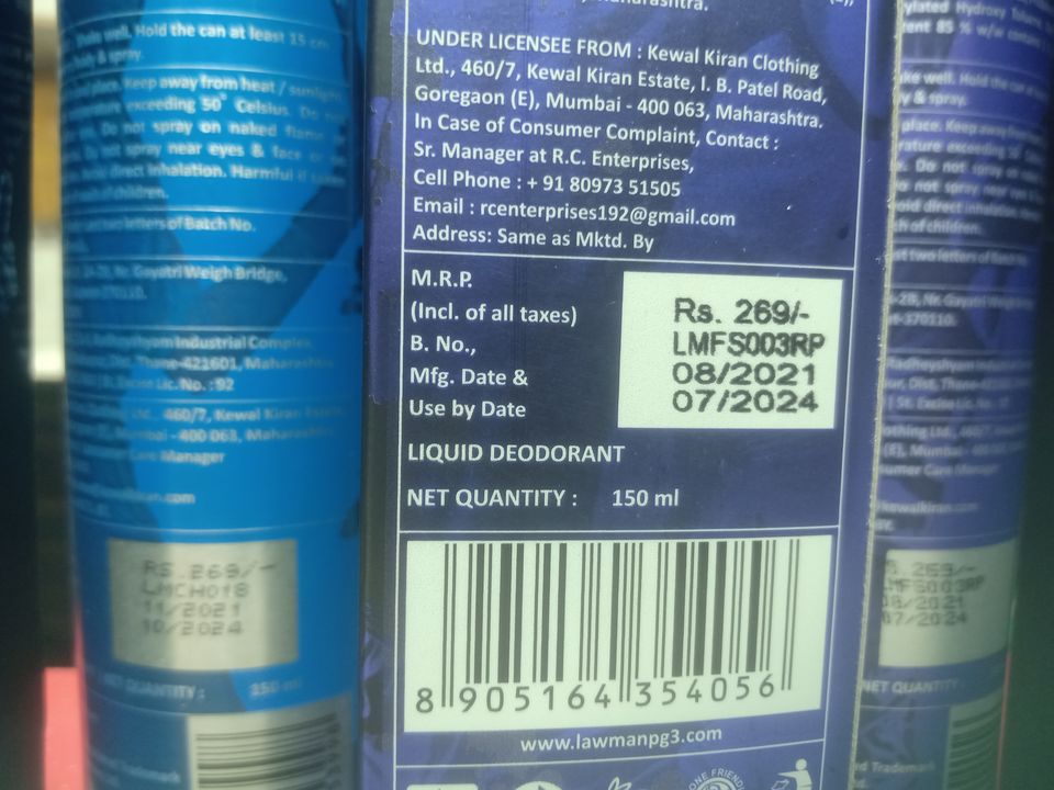 Post image LAWMAN pg3 deodorant (liquid form) its orignal brand..we are dealing in wholsale any requirements please contect us....