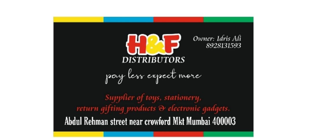 Visiting card store images of H&F Distributors
