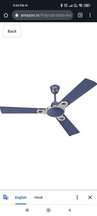 Polycab Eleganz D'ziner Purocoat Premium 1200 mm Anti Dust Anti Rust Ceiling Fan(pearl blue) uploaded by business on 12/23/2021