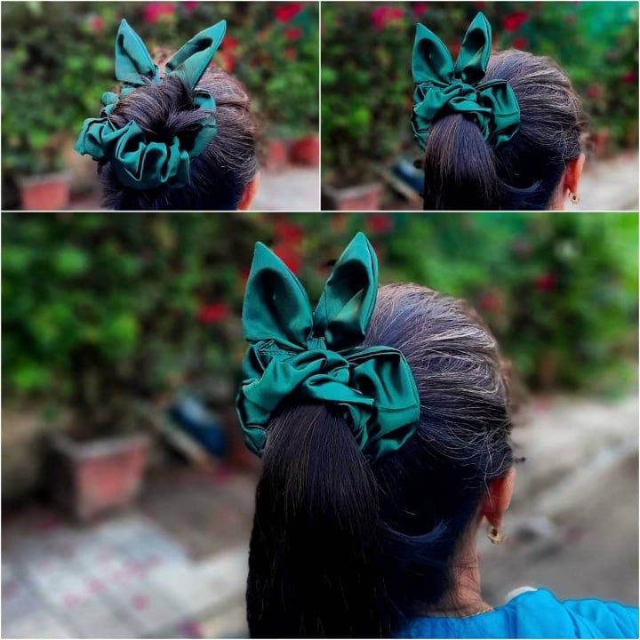 Satin scrunchies with rabbit ear uploaded by Handmade onlyy on 12/24/2021