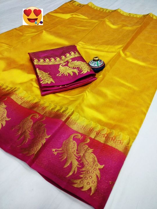 Post image 💃🏻*RS’s Re-launch evergreen &amp; Golden Hit design from last 7 years..!!* 💃
Saree - kanjivaram Silk saree !! Very Soft !! Full Zari &amp; Contrast exclusive Peacock Figure Mega Size Border !! 💃 Embossed all over saree !! 😱😍
Pallu - Contrast Chith Pallu !! 😎Blouse - Running Blouse at Border Colour !! 😎😘
*Price -* 🤗😍*Saree And Blouse : /- 😉😎 *😍😀
Go ahead for Bulk Purchase !! 💃💃
