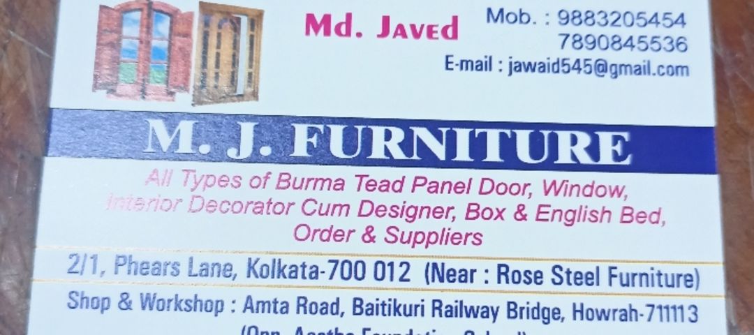 Visiting card store images of M J FURNITURE