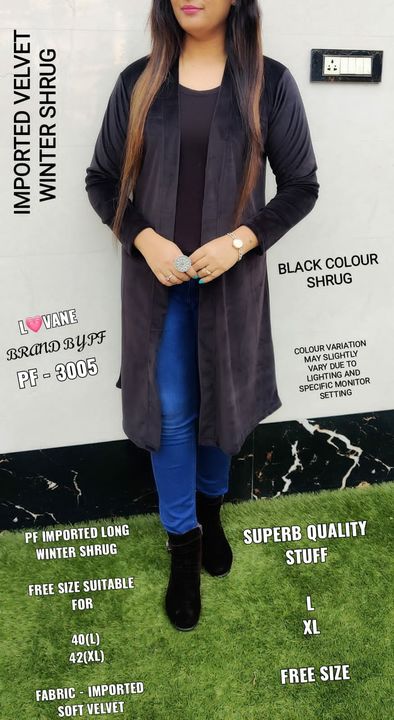 Product image with price: Rs. 645, ID: velvet-long-shrug-for-winter-8f6e8113