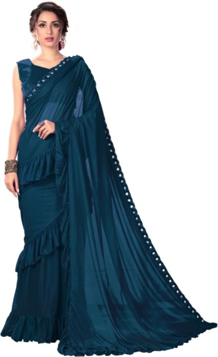 Solid Fashion Lycra Blend Saree(TealBlue)  uploaded by business on 12/27/2021