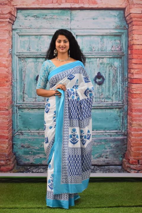 New beautiful collection pure cotton mul mul saree hand block printed uploaded by Jb fabric on 12/27/2021