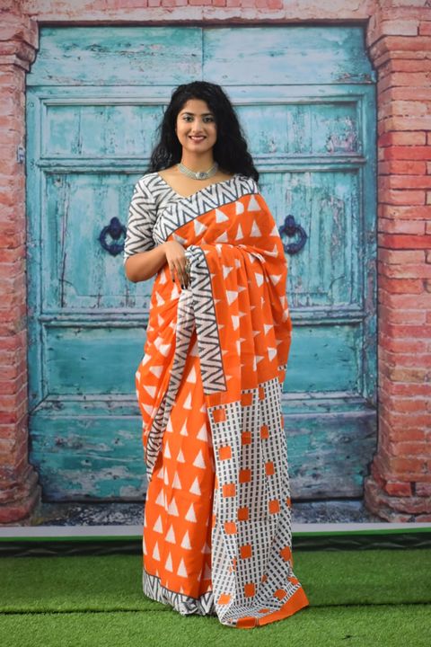 New beautiful collection pure cotton mul mul saree hand block printed uploaded by business on 12/27/2021