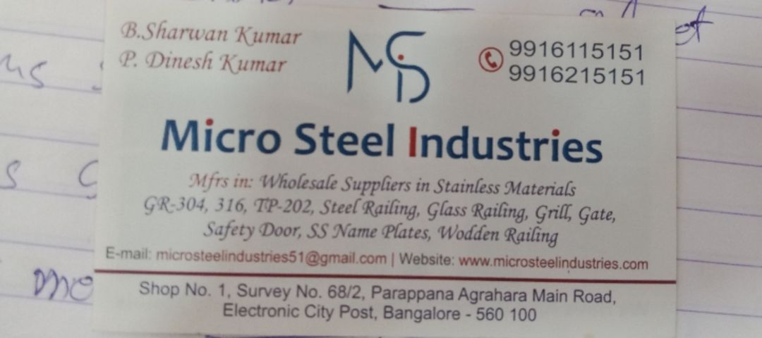 Visiting card store images of MICRO STEEL INDUSTRIES
