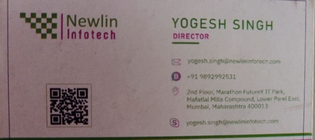 Visiting card store images of Newlin infotech