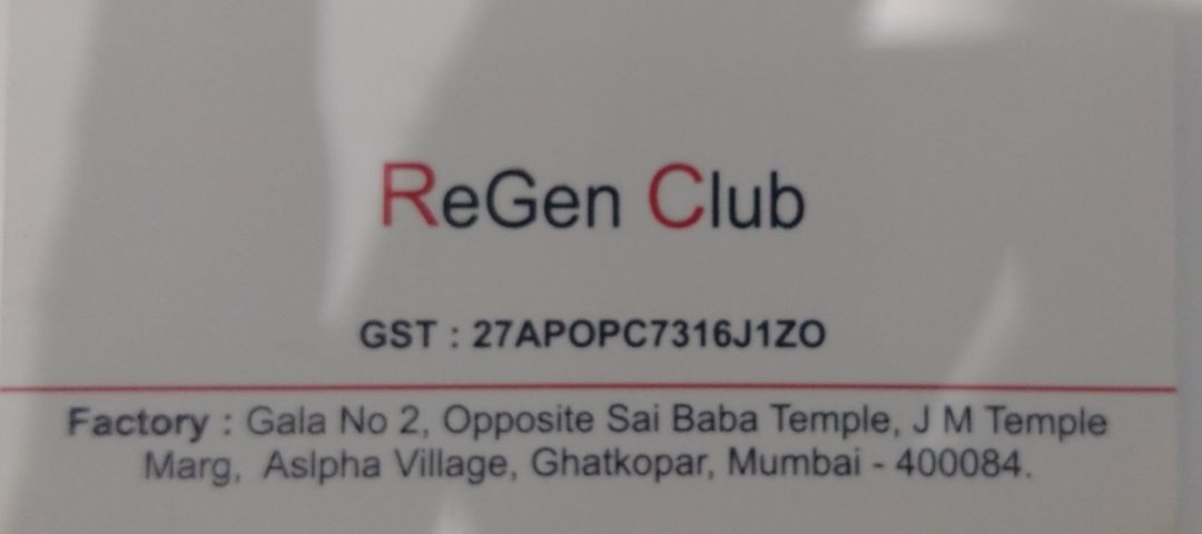 Visiting card store images of REGEN CLUB