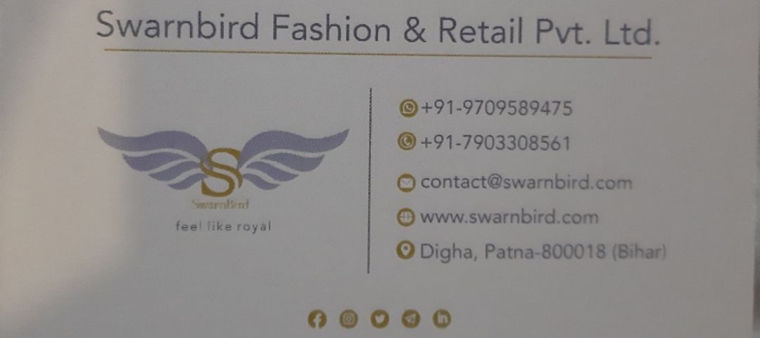 Visiting card store images of Swarnbird Fashion & Retail Pvt.Ltd.