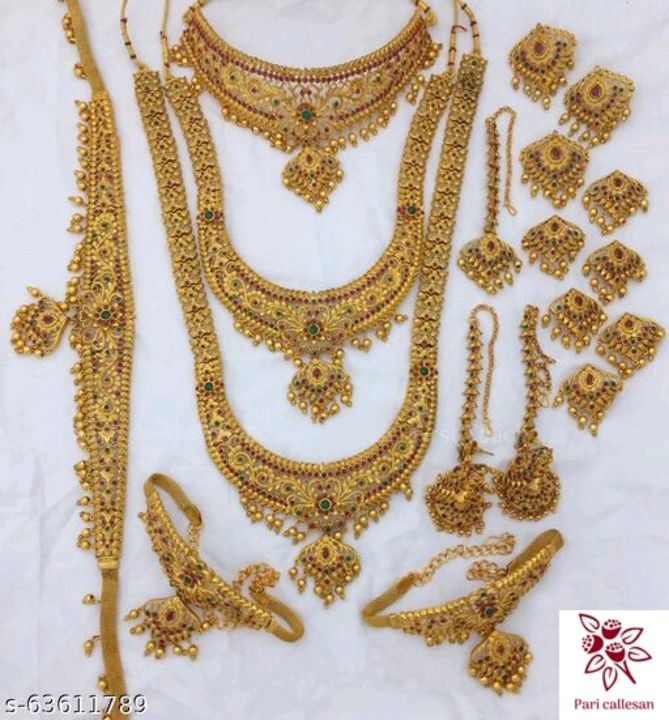 Post image Catalog Name:*Shimmering Beautiful Jewellery Sets*Base Metal: AlloyPlating: Gold Plated - MatteStone Type: Artificial Stones &amp; BeadsSizing: AdjustableType: Full Bridal SetMultipack: 1Easy Returns Available In Case Of Any Issue*Proof of Safe Delivery! Click to know on Safety Standards of Delivery Partners- https://ltl.sh/y_nZrAV3